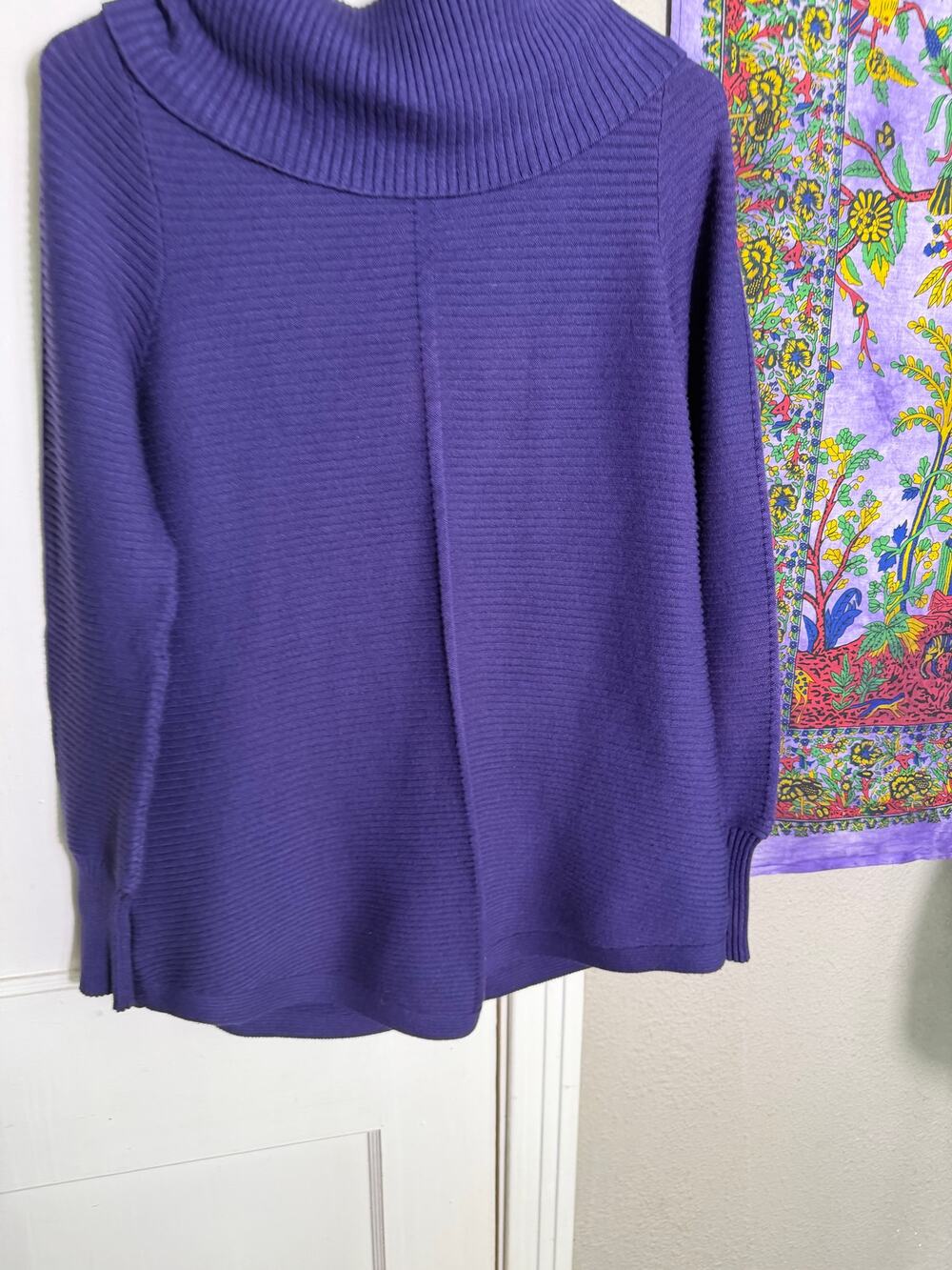 Cyrus Purple Cowl Neck Sweater M Ribbed Knit Oversized Tunic Pullover